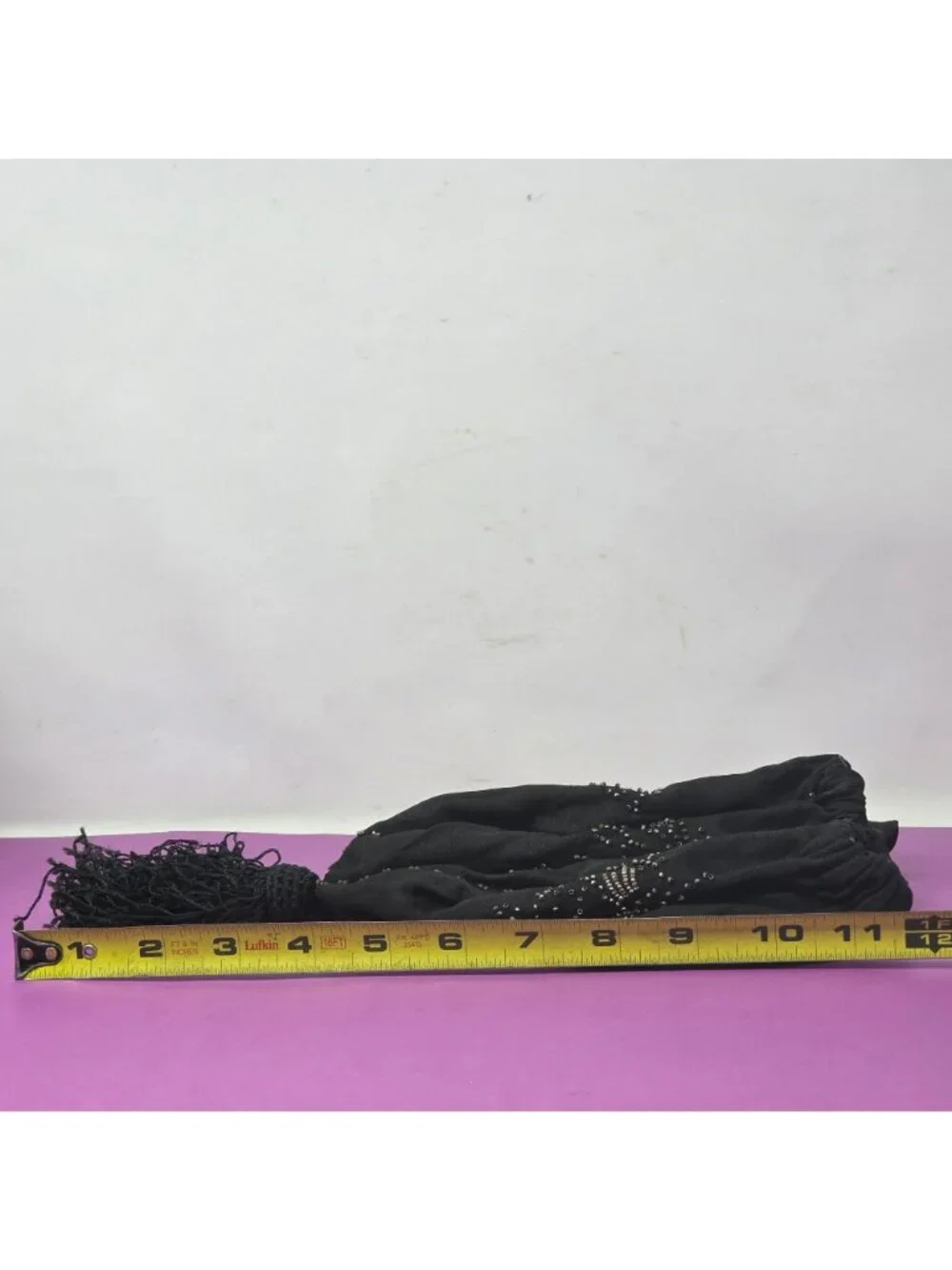 Antique Black Drawstring Beaded Purse Tassel & Rhinestone Detailing  Vintage Bag